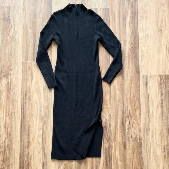 Women's Long Sleeve Ribbed Sweater Dress Turtleneck
Slim Fit Slit Midi - Picture 4 of 7